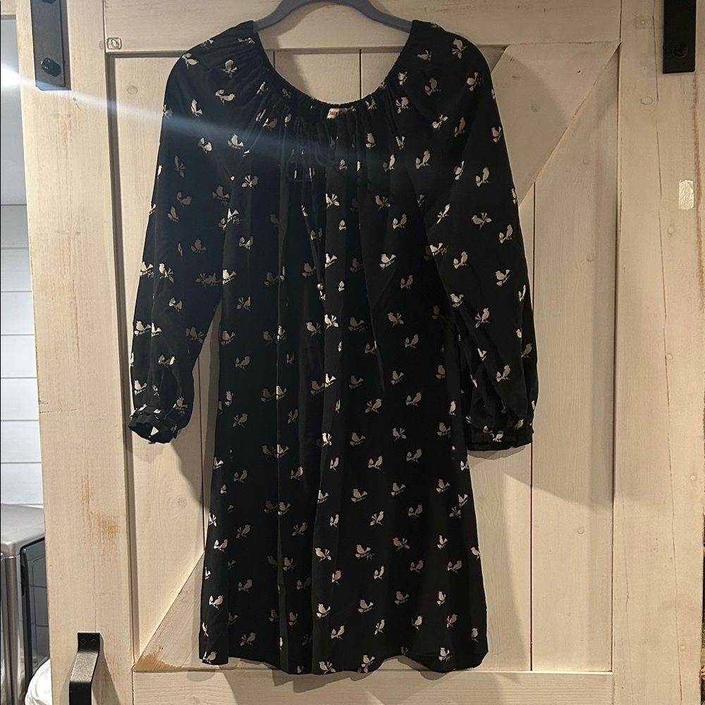 Juicy Couture 100% Silk Black Dress with White Song Bird Pattern Size 0